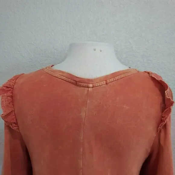 Anthro's Eri + Ali Coral Orange Flutter Short Sleeve Blouse Size S - Picture 13 of 15